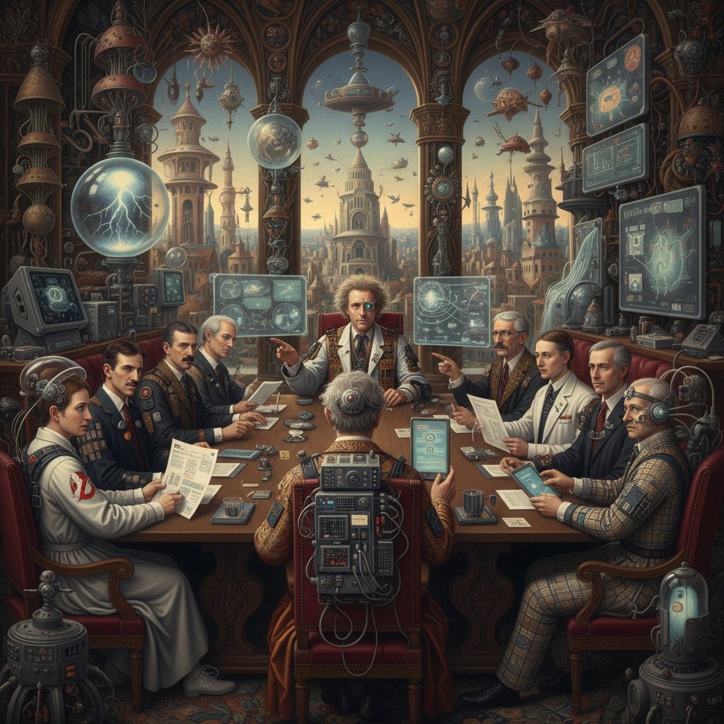 Alternate reality where Doc Brown, Steve Mann, and Venkman lead the academy in a world where exiles are welcomed