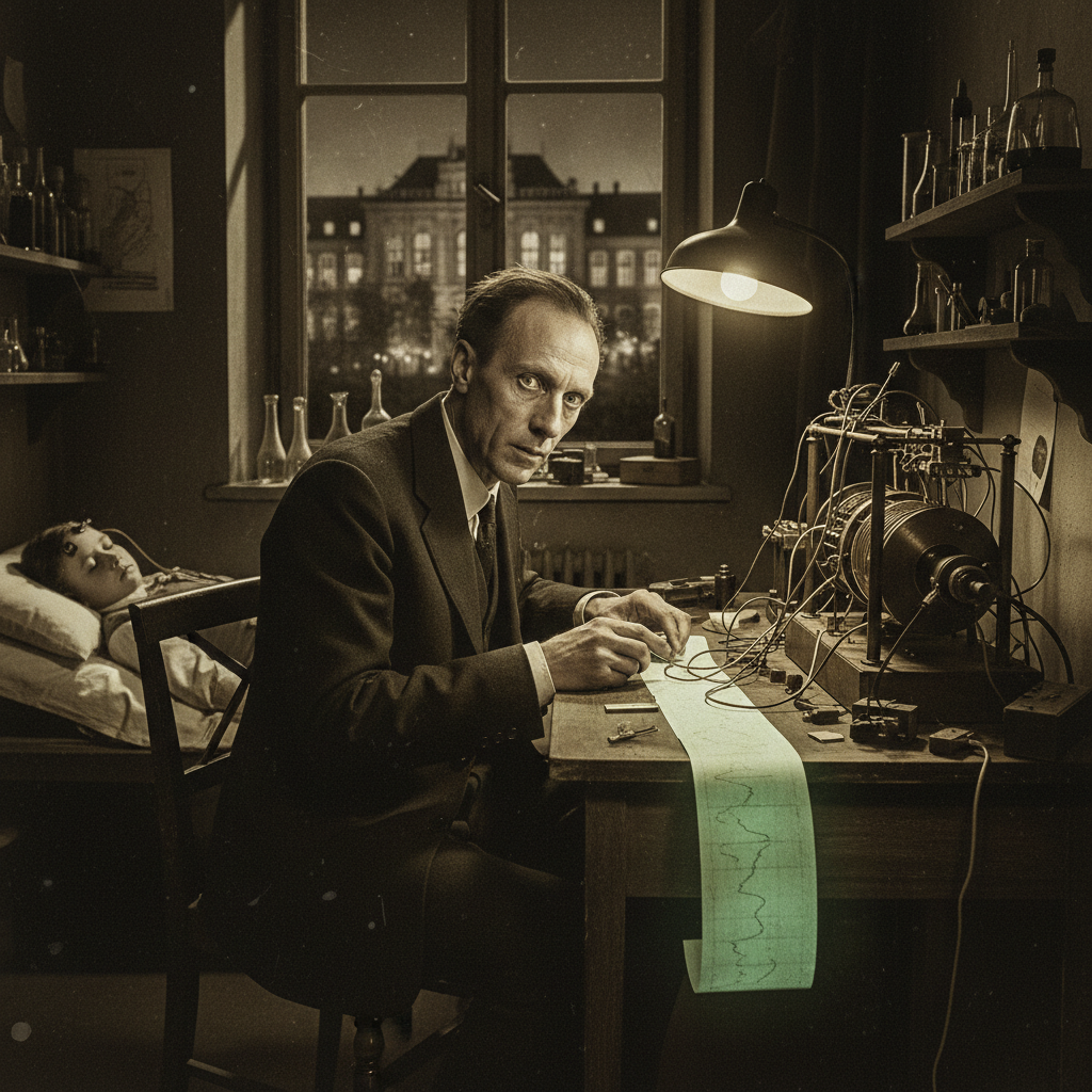 Hans Berger secretly recording the first EEG in his isolated laboratory