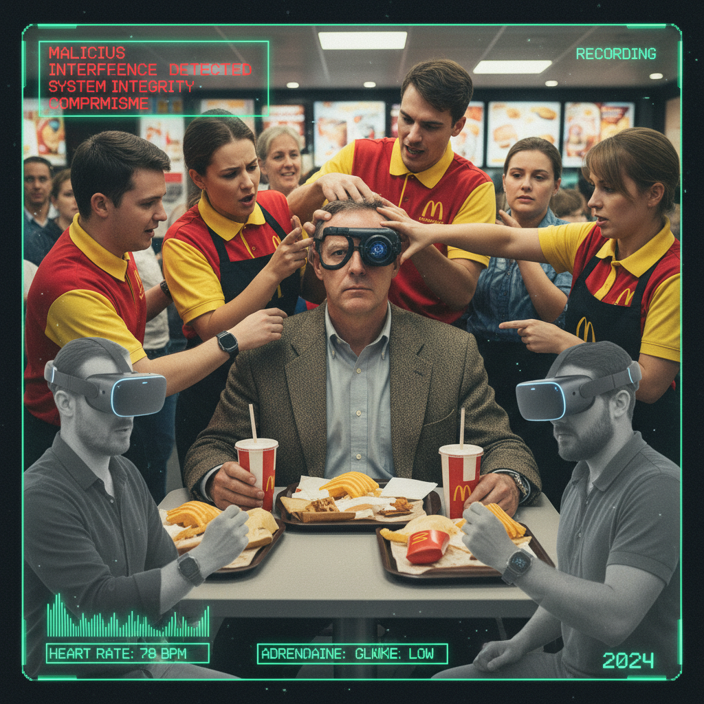 Steve Mann being assaulted at McDonald's for wearing his EyeTap device in 2012